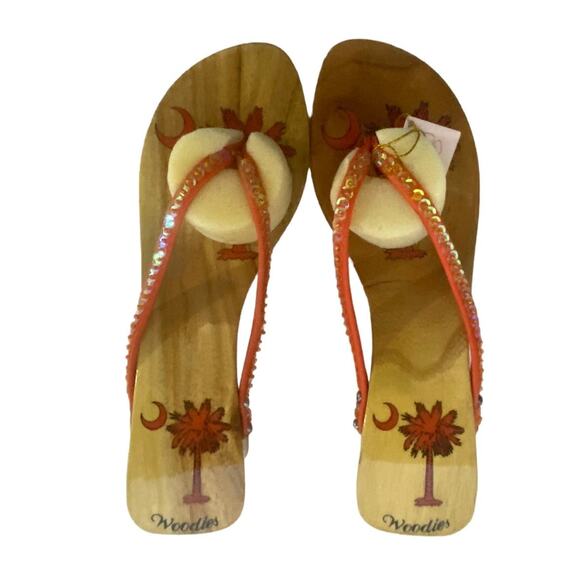 Woodies Sandals Size 7 Hand Painted Brown and Orange With Palm Tree and Moon - Picture 3 of 9